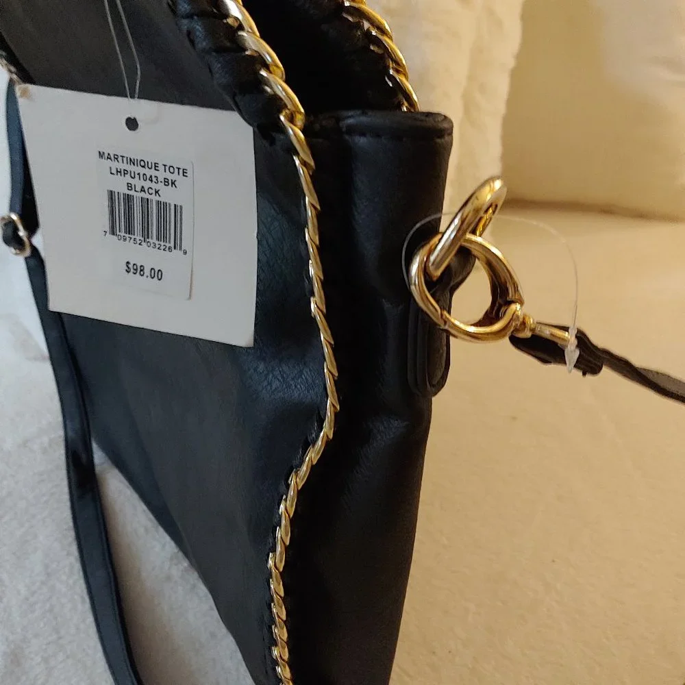 Designer Style Stella McCartney Style Crossbody Clutch Bag Black Gold Chain - Picture 6 of 15